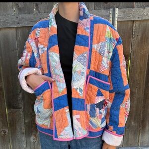 Vintage Hand-Stitched Handmade Quilt Jacket